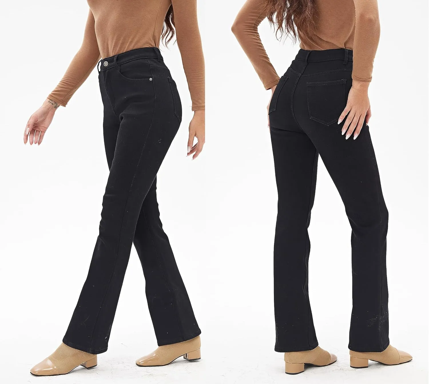 Yehopere Women's Fleece Lined Straight Flare Leg Winter Thermal Flannel Lined Jean Denim Trouser Pant