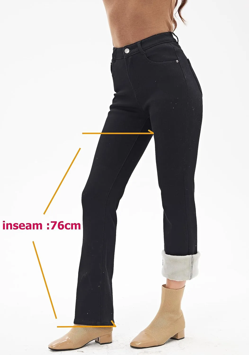 Yehopere Women's Fleece Lined Straight Flare Leg Winter Thermal Flannel Lined Jean Denim Trouser Pant