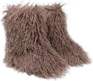 YESBOR Women's Curly Faux Fur Snow Boots Fluffy Fuzzy Furry Winter Outdoor Flat Booties