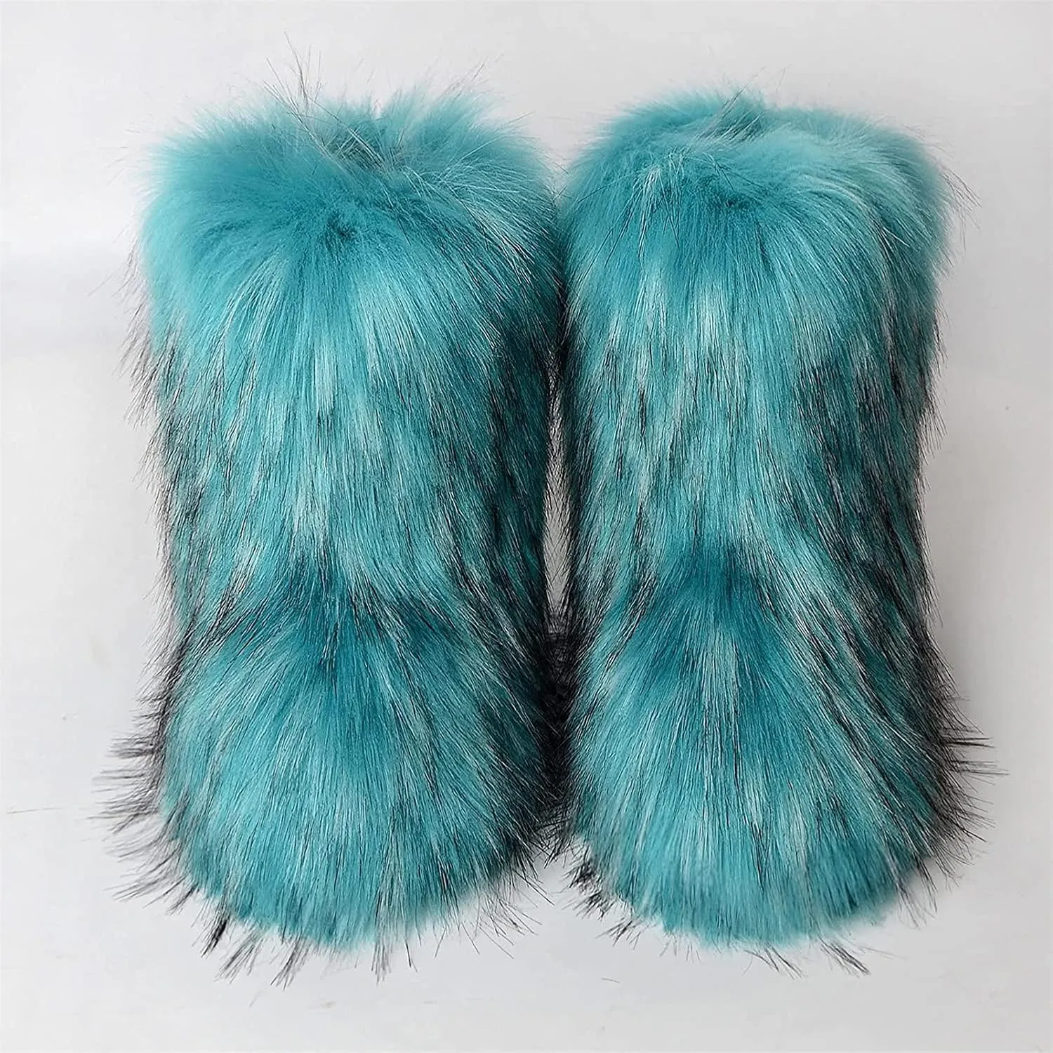 YESBOR Women's Winter Faux Fur Boots Round Toe Warm Fuzzy Fluffy Furry Snow Boots Flat Shoes