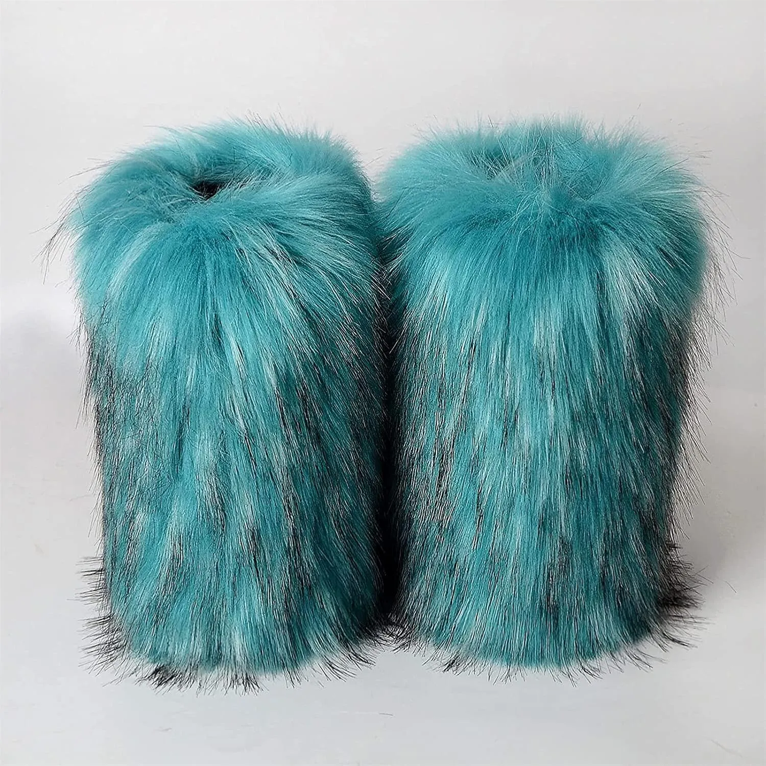 YESBOR Women's Winter Faux Fur Boots Round Toe Warm Fuzzy Fluffy Furry Snow Boots Flat Shoes