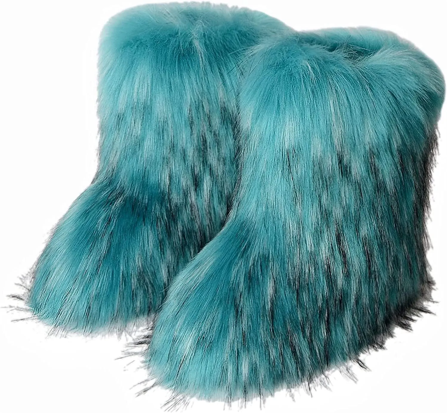 YESBOR Women's Winter Faux Fur Boots Round Toe Warm Fuzzy Fluffy Furry Snow Boots Flat Shoes