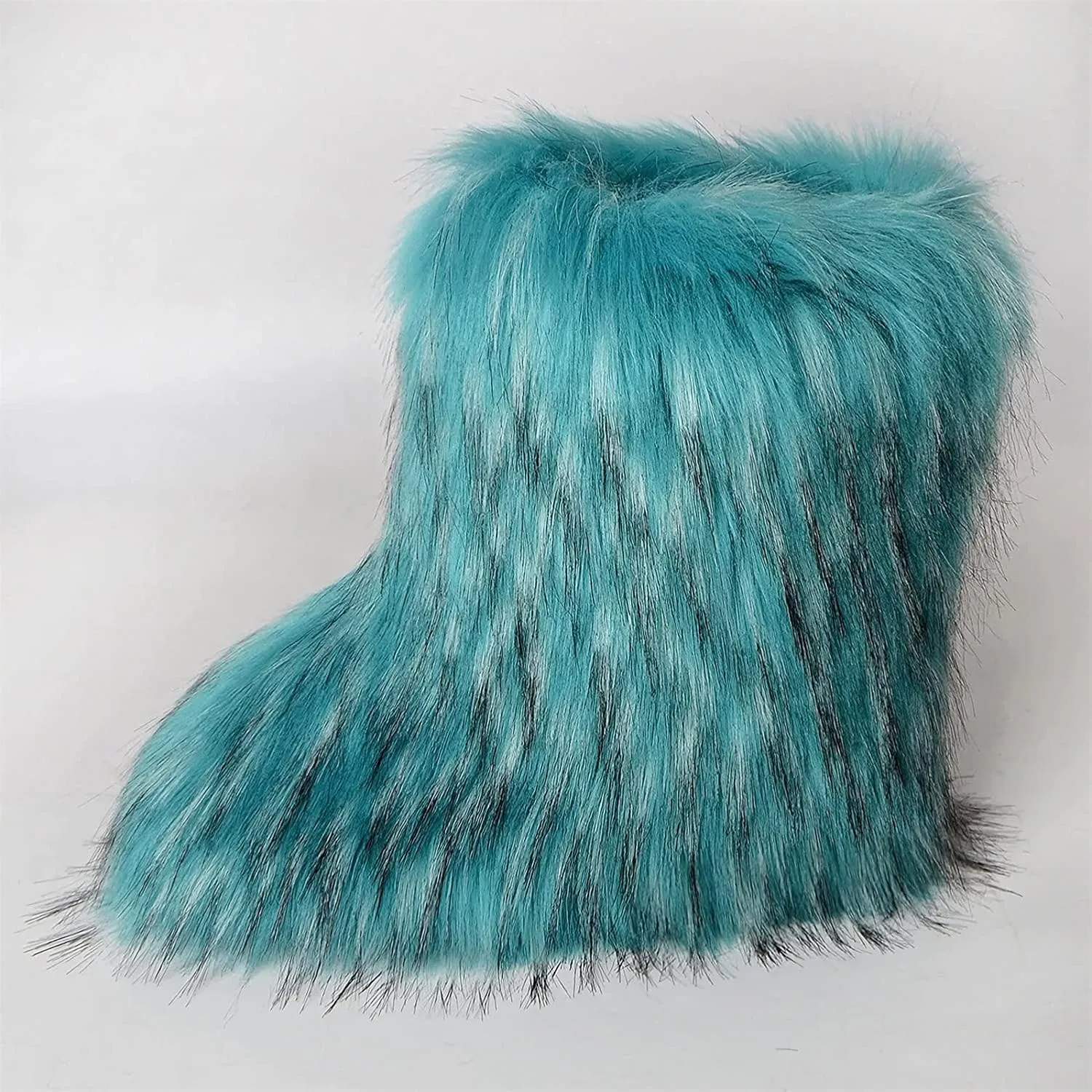 YESBOR Women's Winter Faux Fur Boots Round Toe Warm Fuzzy Fluffy Furry Snow Boots Flat Shoes