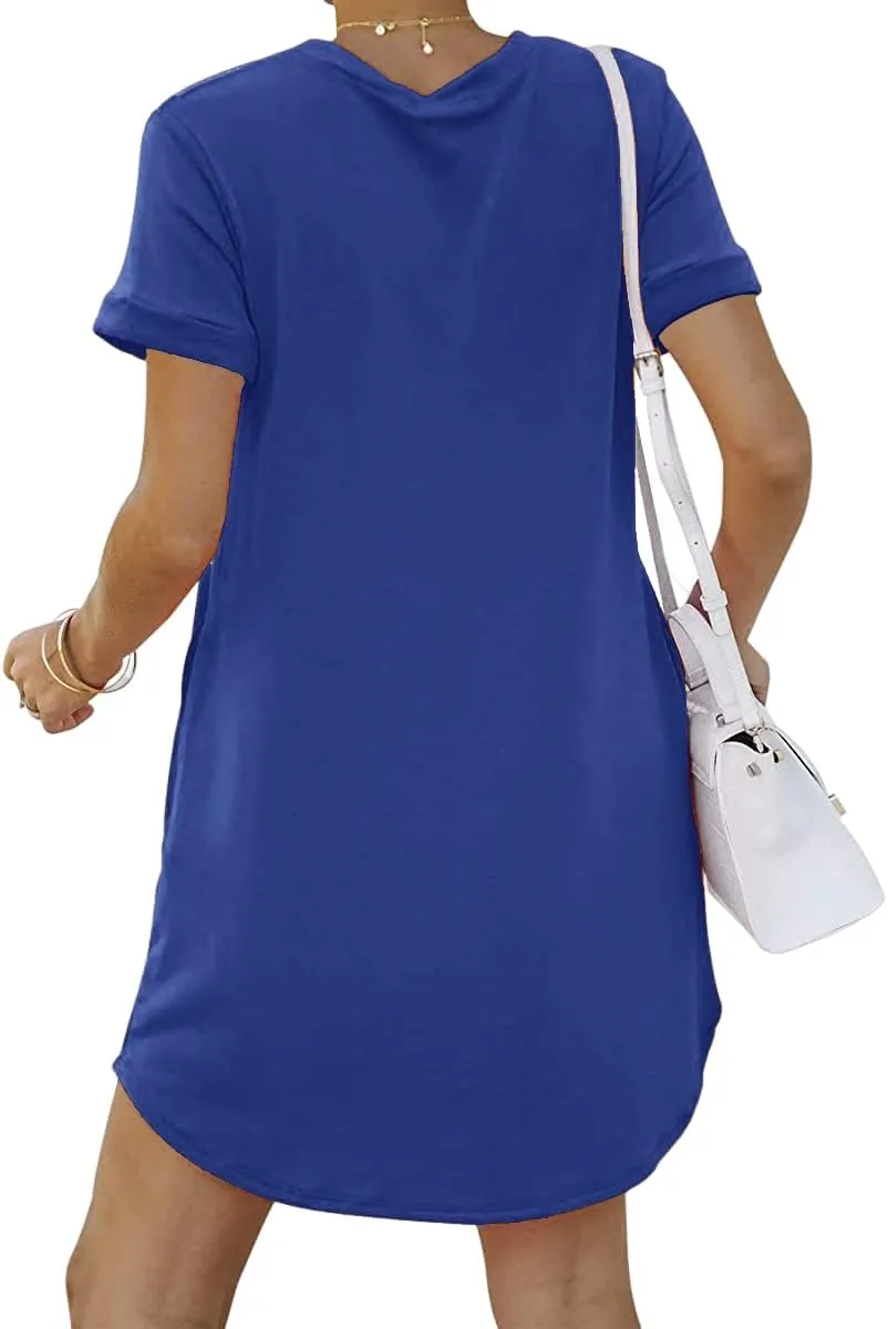 YEXIPO Women's Casual Summer Short Sleeve T Shirt Dress Nightgown Crew Neck Loose Solid Color Basic Dresses with Pockets