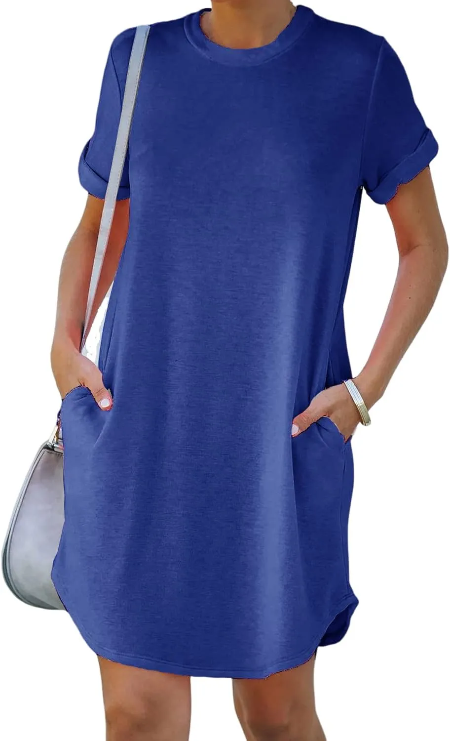 YEXIPO Women's Casual Summer Short Sleeve T Shirt Dress Nightgown Crew Neck Loose Solid Color Basic Dresses with Pockets