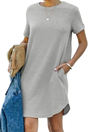 YEXIPO Women's Casual Summer Short Sleeve T Shirt Dress Nightgown Crew Neck Loose Solid Color Basic Dresses with Pockets