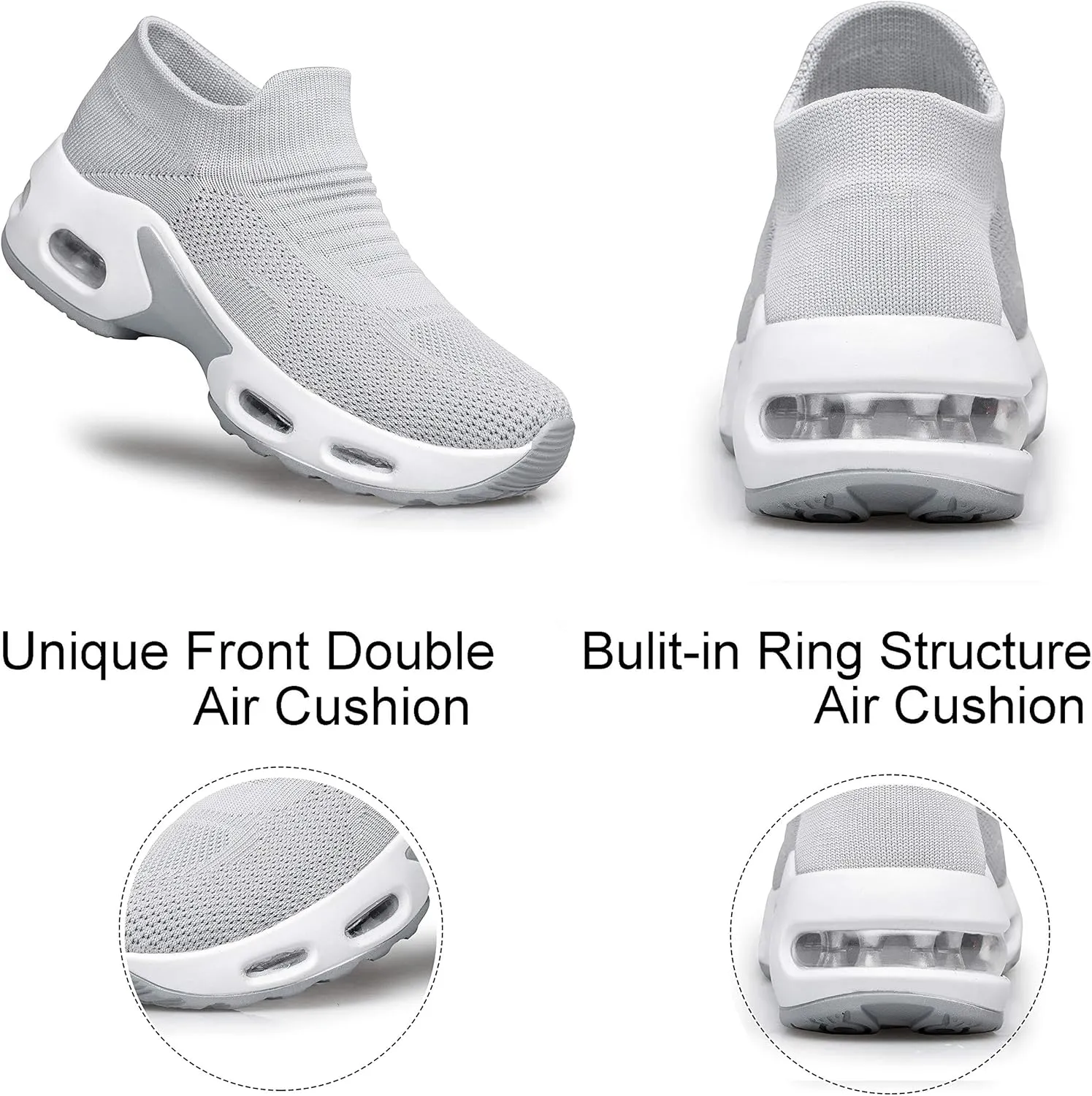 YHOON Women's Walking Shoes Slip-on - Sock Sneakers Ladies Nursing Work Air Cushion Mesh Casual Running Jogging Shoes