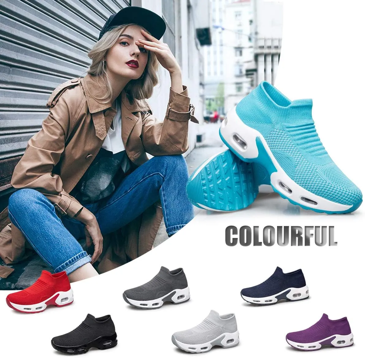 YHOON Women's Walking Shoes Slip-on - Sock Sneakers Ladies Nursing Work Air Cushion Mesh Casual Running Jogging Shoes