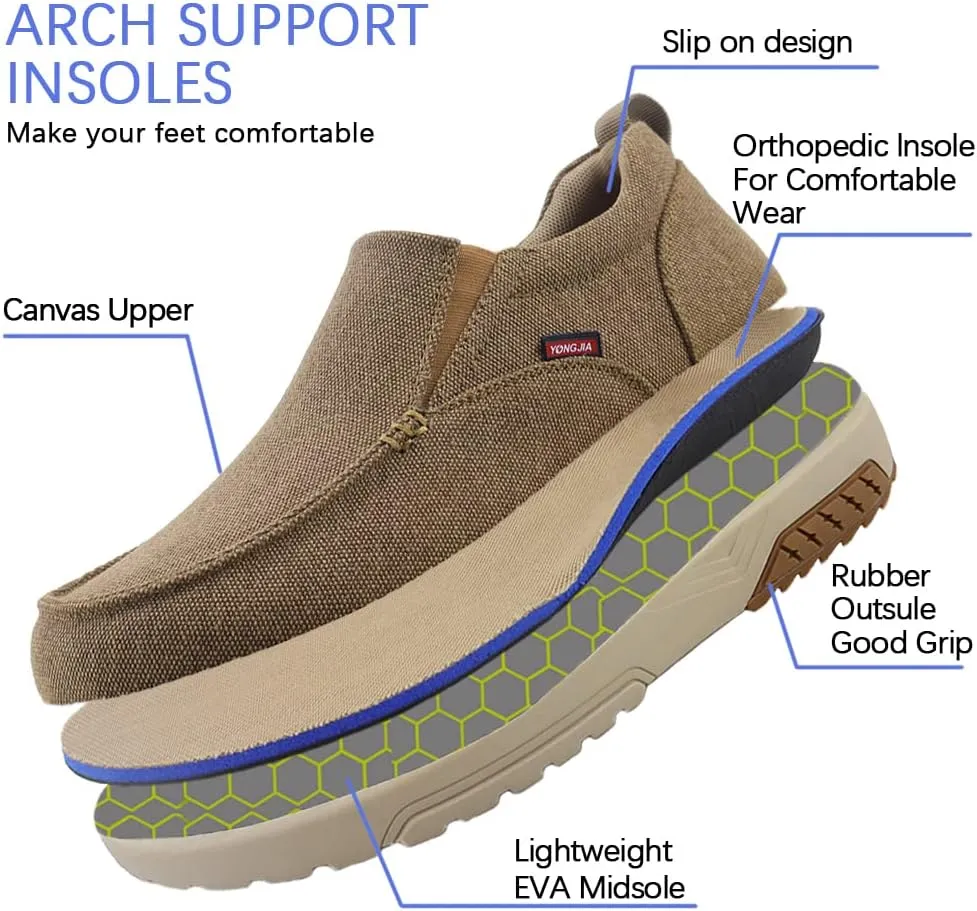 YONGJIA Men's Slip On Loafers with Arch Support Extra Cushioning and Pain Relief Orthopedic Casual Non Slip Walking Boat Shoes with Rubber Sole