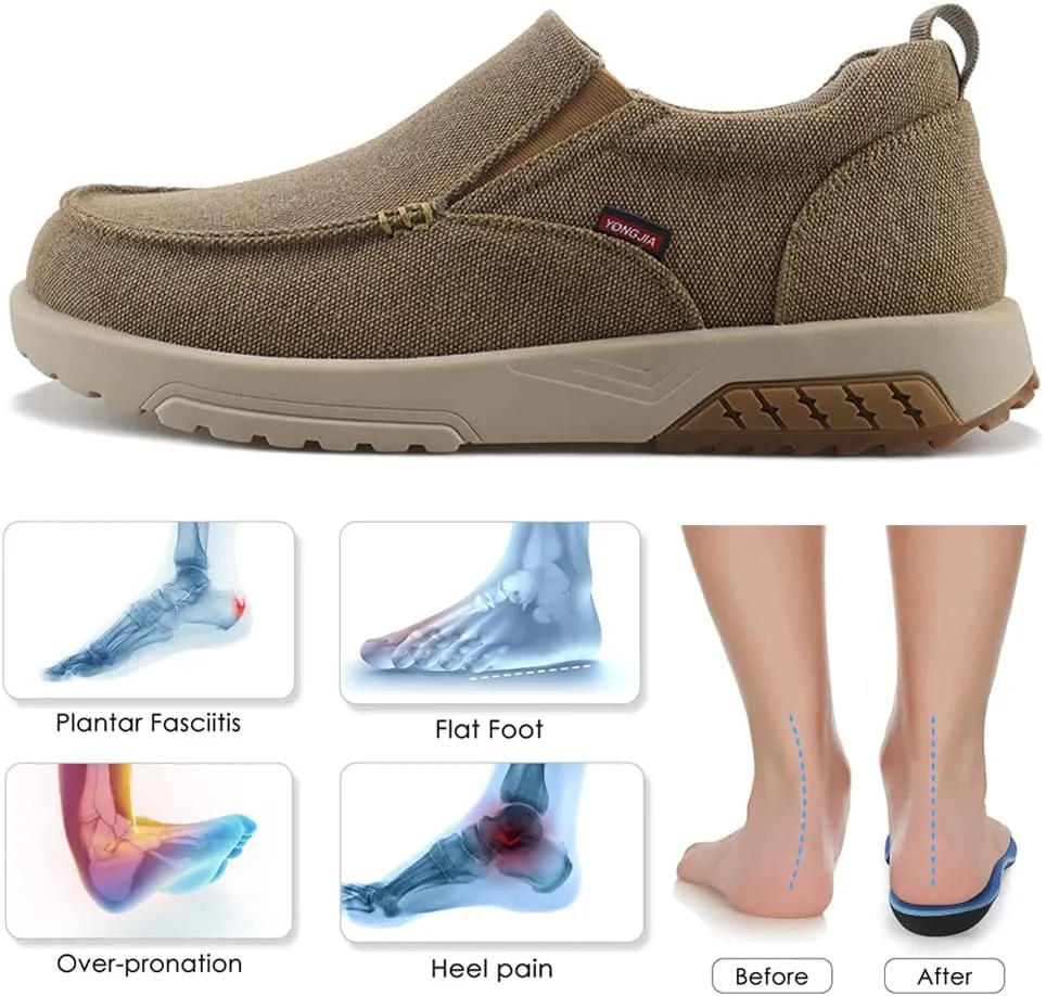 YONGJIA Men's Slip On Loafers with Arch Support Extra Cushioning and Pain Relief Orthopedic Casual Non Slip Walking Boat Shoes with Rubber Sole