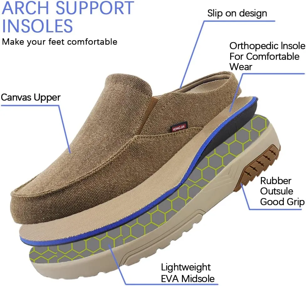 YONGJIA Men's Slip On Loafers with Arch Support Plantar Fasciitis Foot and Heel Pain Relief Orthopedic Casual Slippers Diabetic Bunions Boat Shoes