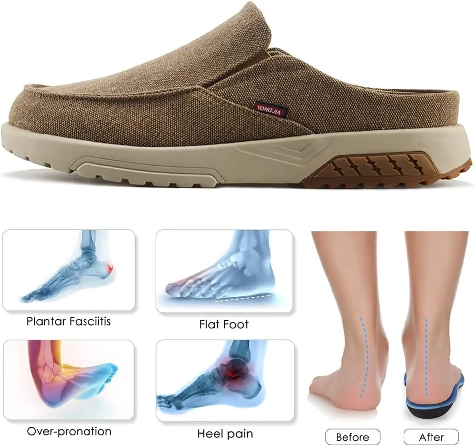YONGJIA Men's Slip On Loafers with Arch Support Plantar Fasciitis Foot and Heel Pain Relief Orthopedic Casual Slippers Diabetic Bunions Boat Shoes