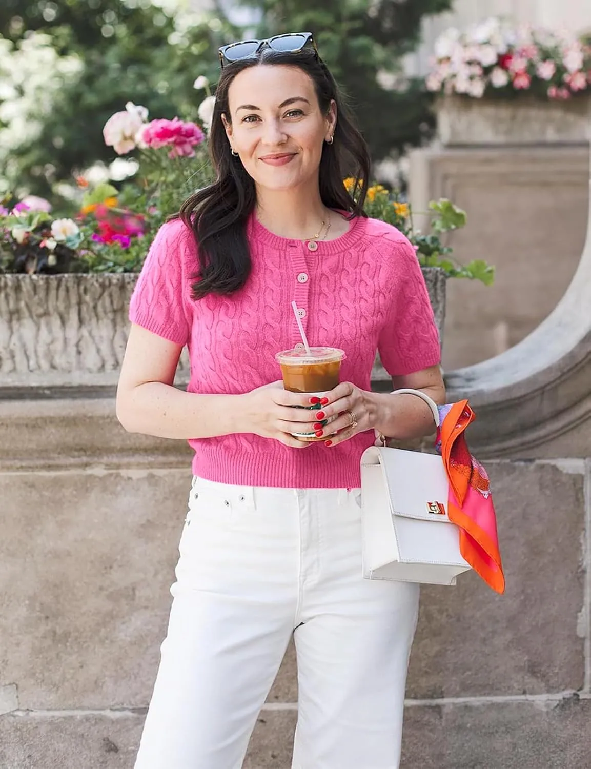 Yousify Short Sleeve Sweaters for Women Trendy 2024 Summer Spring Tops Crewneck Button Up Blouses S-2XL