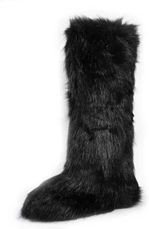 YXCFEWD Faux Fur Boots for Women Winter Knee High Furry Boots Fuzzy Fluffy for Girls Flat Snow Long Boots