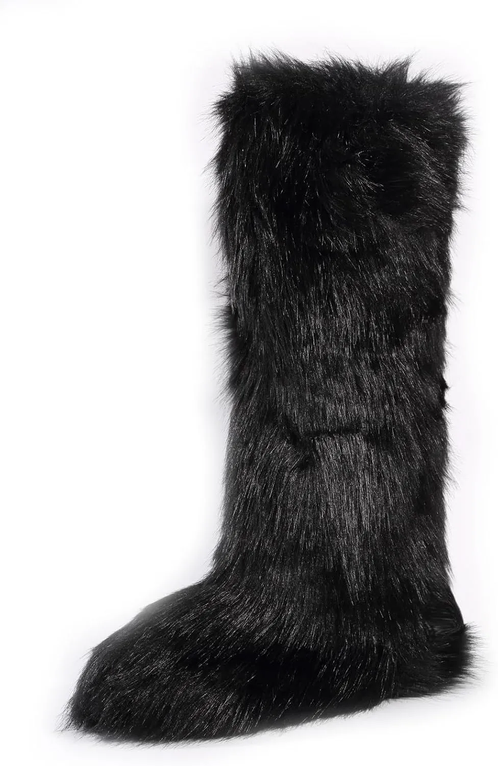 YXCFEWD Faux Fur Boots for Women Winter Knee High Furry Boots Fuzzy Fluffy for Girls Flat Snow Long Boots
