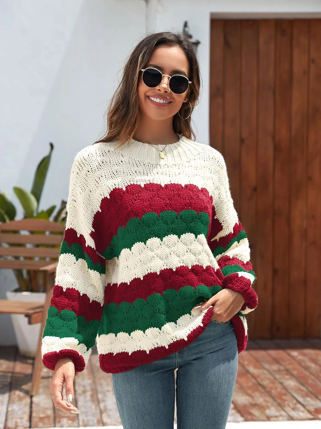 ZAFUL Womens Cute Sweaters Trendy 2024 Color Block Pullover Sweater Cable Knit Jumper Tops
