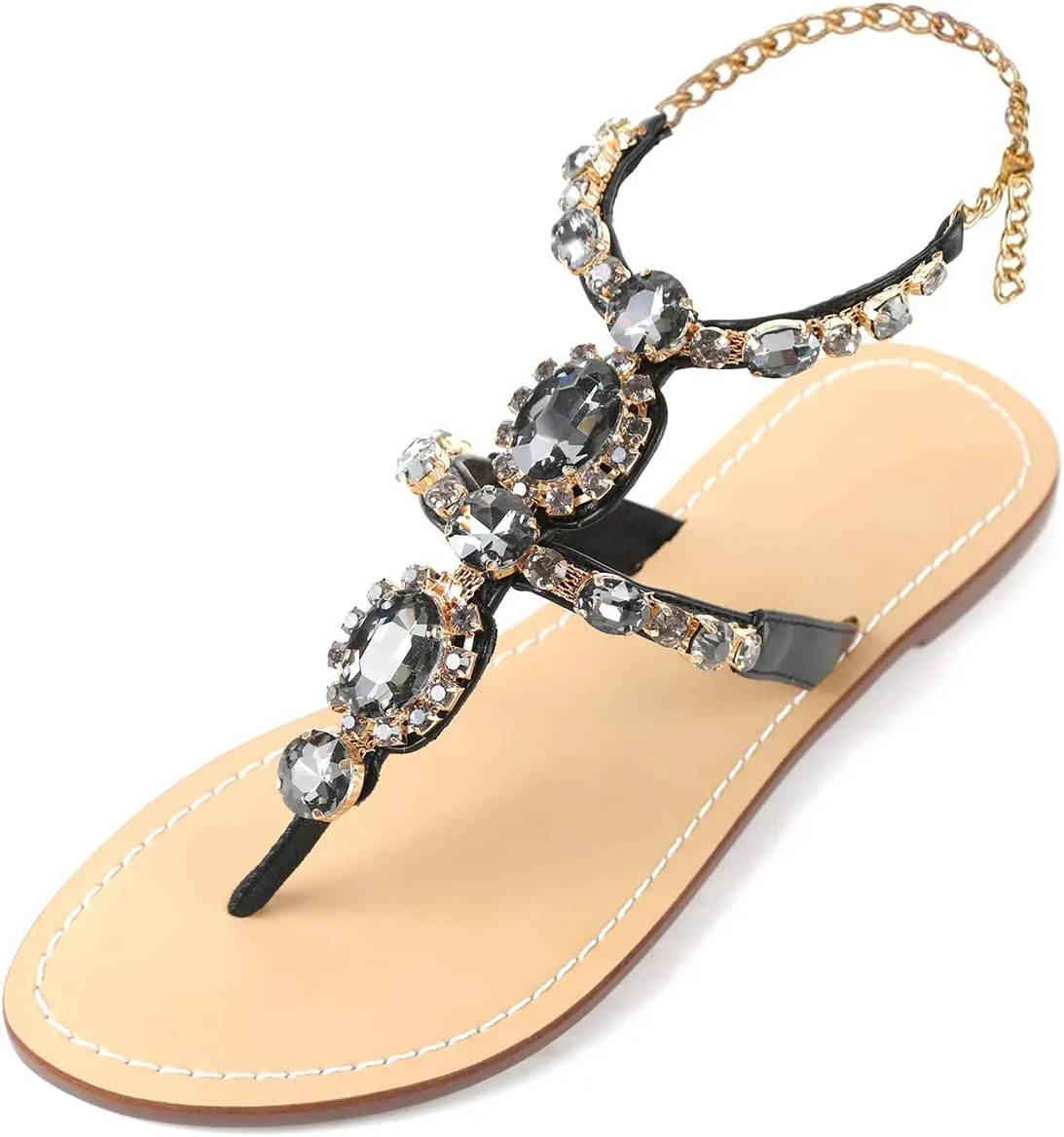 ZhuLinFeng Women'S Rhinestone Gladiator Sandals Flat Wedding Sandals Gem Pearl Sparkling Bridal Bridesmaid Sandals Blue Bohemian Sandals