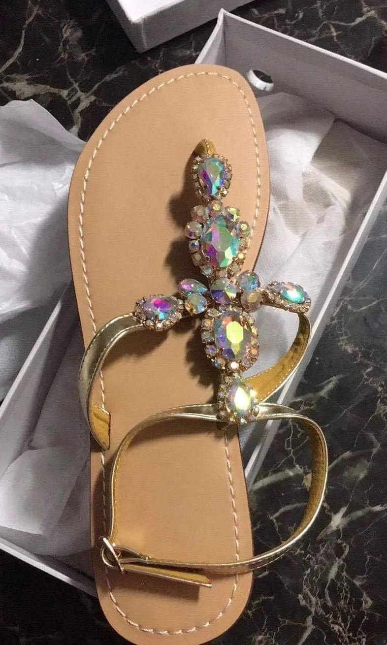 ZhuLinFeng Women'S Rhinestone Gladiator Sandals Flat Wedding Sandals Gem Pearl Sparkling Bridal Bridesmaid Sandals Blue Bohemian Sandals