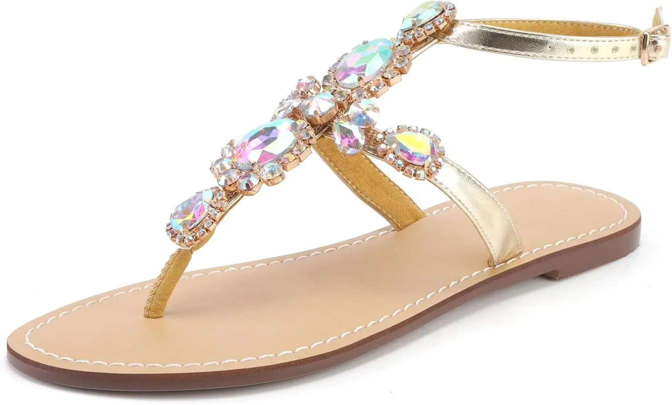 ZhuLinFeng Women'S Rhinestone Gladiator Sandals Flat Wedding Sandals Gem Pearl Sparkling Bridal Bridesmaid Sandals Blue Bohemian Sandals