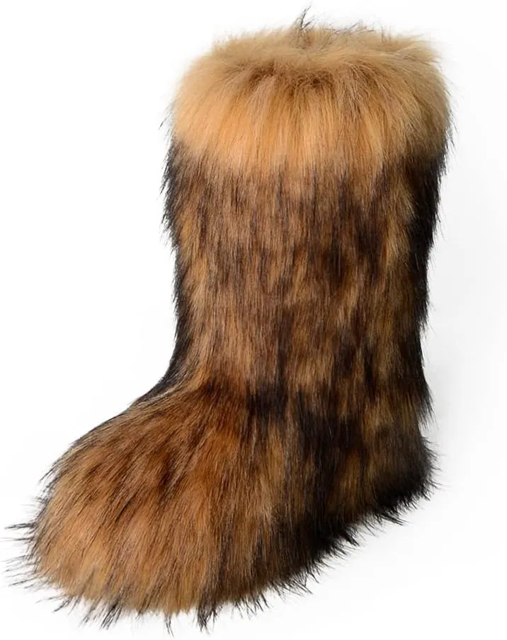 ZSGYCHCY Women's Faux Fur Boots Winter Fuzzy Fluffy Warm Furry Snow Boots Flat Shoes