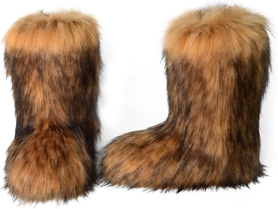 ZSGYCHCY Women's Faux Fur Boots Winter Fuzzy Fluffy Warm Furry Snow Boots Flat Shoes