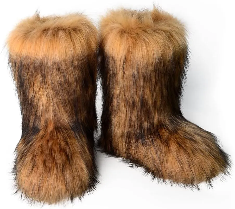 ZSGYCHCY Women's Faux Fur Boots Winter Fuzzy Fluffy Warm Furry Snow Boots Flat Shoes