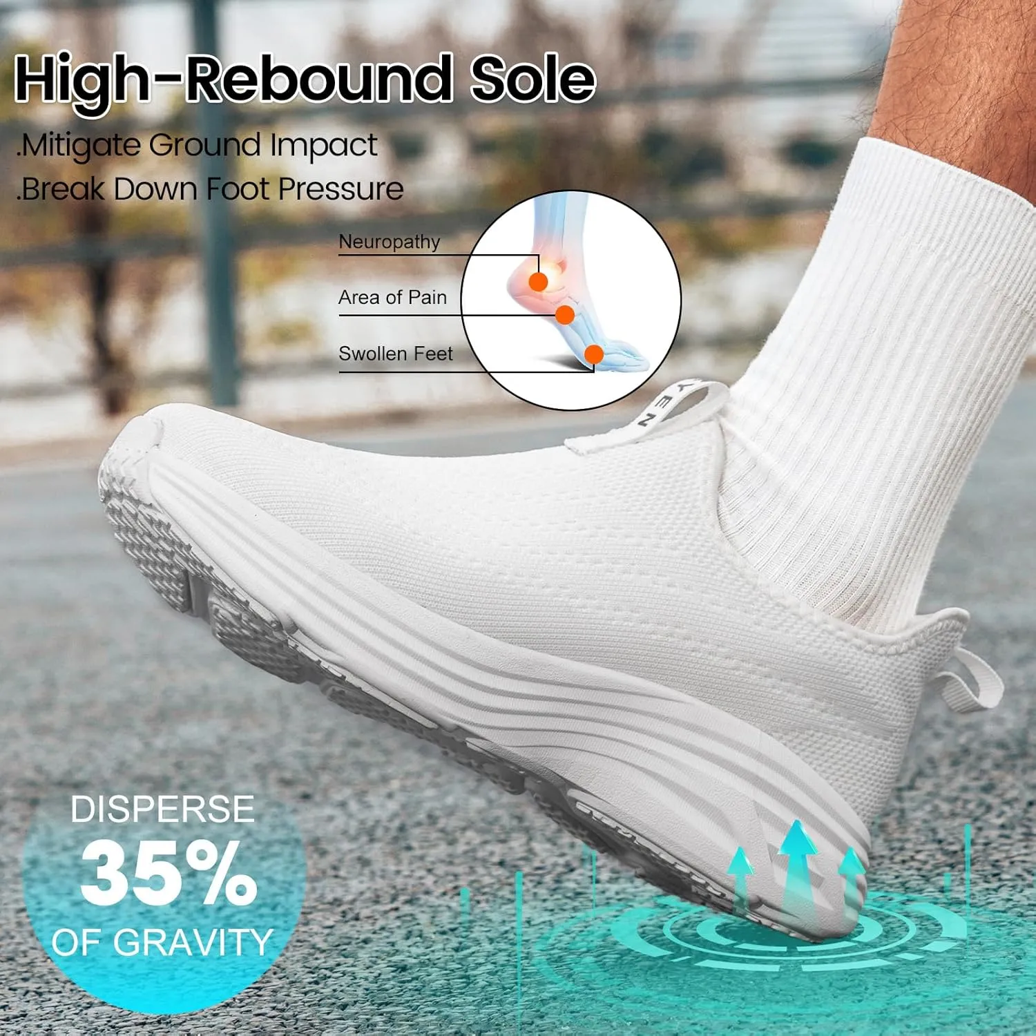ZYEN Mens Walking Shoes Hands Free Non Slip Athletic Sneakers Lightweight Breathable Laceless Comfortable Tennis Sneakers Casual Travel Gym Work Shoe