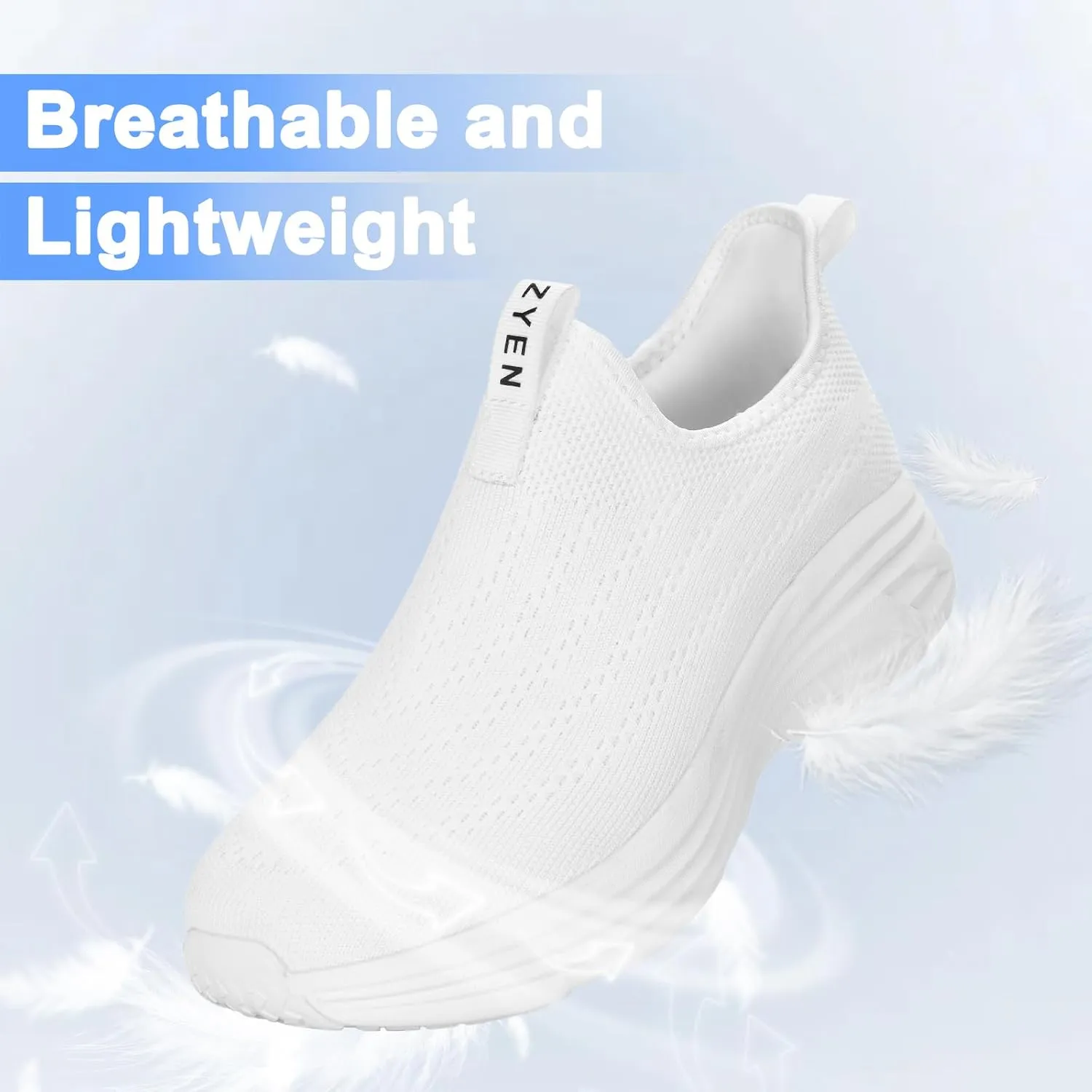ZYEN Mens Walking Shoes Hands Free Non Slip Athletic Sneakers Lightweight Breathable Laceless Comfortable Tennis Sneakers Casual Travel Gym Work Shoe